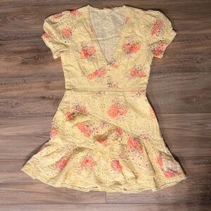 LoveShackFancy Bea Embroidered Eyelet Yellow Floral Mini Dress